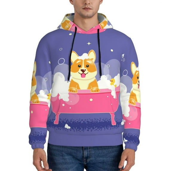 Lsque Dog Washes in a Pink Bath Pattern Casual Men's Hoodie,Hooded Sweatshirt with Kangaroo Pocket,Pullover Hoodie-Medium