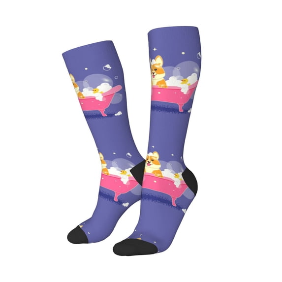 Lsque Dog Washes in a Pink Bath Printed Crew Socks Men's Women's LightWeight Thin Casual Calf Socks ,Knee High Socks,Cotton Socks