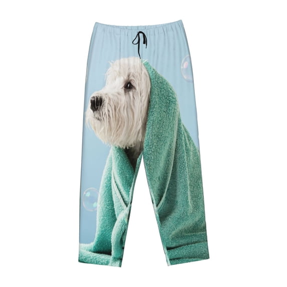 Lsque Dog Wrapped in Towel Print Women's Pajama Pants, Lounge Pant - Comfortable Home Wear,Elastic Waistband, Stylish Design-Medium