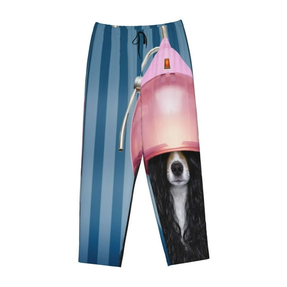 Lsque Dog in Hairdresser Print Women's Pajama Pants, Lounge Pant - Comfortable Home Wear,Elastic Waistband, Stylish Design-Large