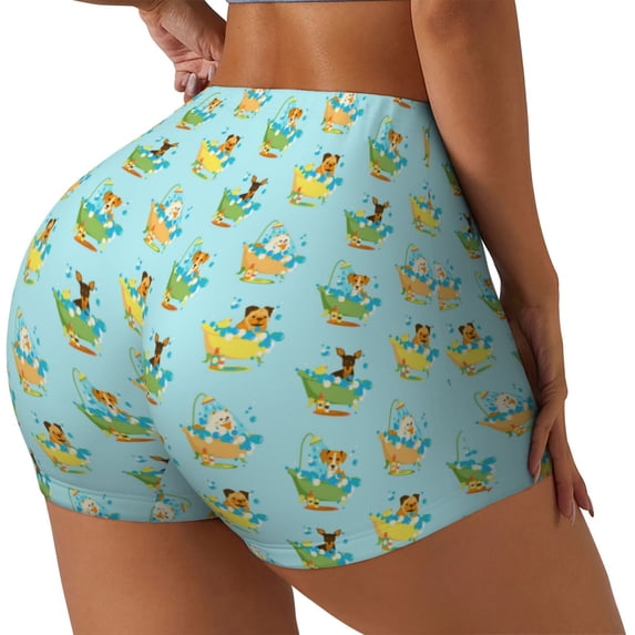 Lsque Doggy In Bubble Bath Pattern High Waisted Biker Shorts for Women-Tummy Control Fitness Athletic Workout Running Yoga Gym Shorts,Moisture-Wicking-X-Large