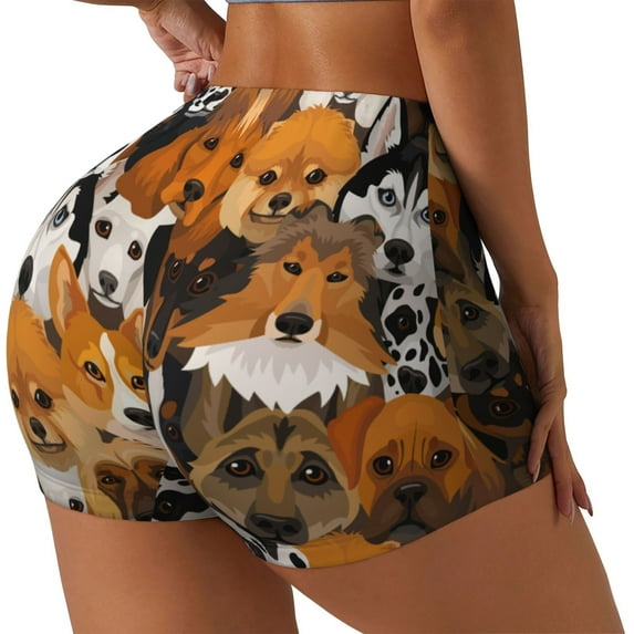 Lsque Dogs Different Breeds Pattern High Waisted Biker Shorts for Women-Tummy Control Fitness Athletic Workout Running Yoga Gym Shorts,Moisture-Wicking-Medium
