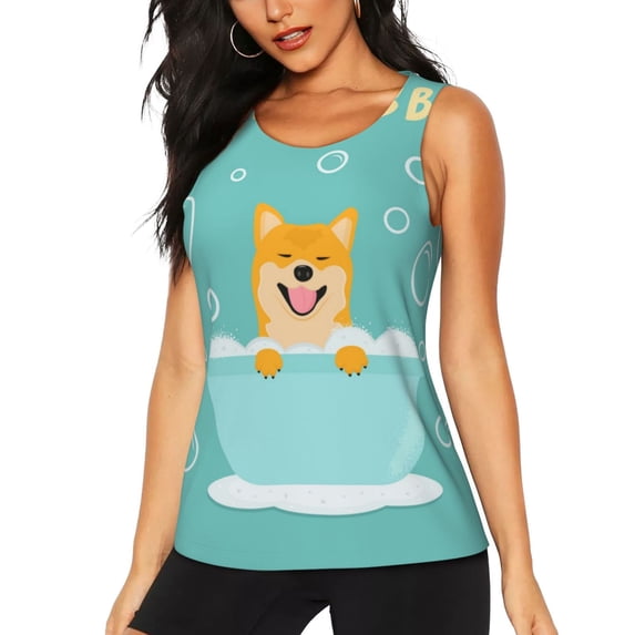 Lsque Dogs Loves Bath Printed Workout Tank Tops for Women, Athletic Sports Tank Tops, Compression Sleeveless Dry Fit Shirts,Sleeveless Yoga Shirt-XX-Large