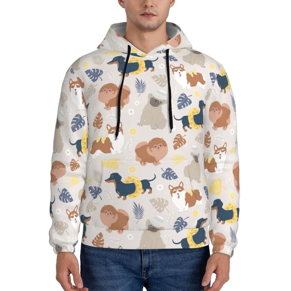 Lsque Dogs Pattern Casual Men's Hoodie,Hooded Sweatshirt with Kangaroo Pocket,Pullover Hoodie-X-Large