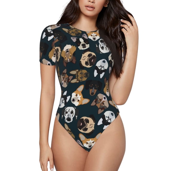 Lsque Dogs Women's Crew Neck Short Sleeve Bodysuit Basic T Shirts Tops Onesie Adult Cute Pajama-XX-Large