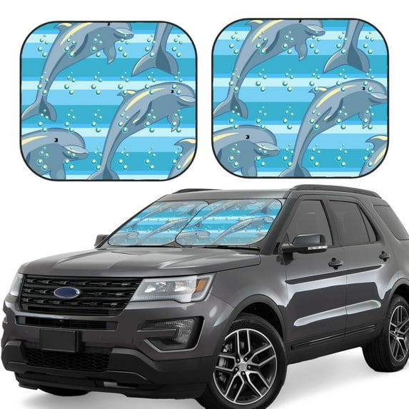 Lsque Dolphin 2 PCS Windshield Sun Shade | CarFoldable Window Covers | Car Accessories Reflect UV for Universal Cars SUV Truck | Medium