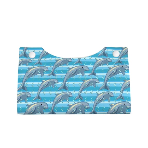 Lsque Dolphin Printed Long Tissue Box Cover Holder, Facial Paper Organizer Dispenser,Triangle with Bottom Belt, PVC Leather Decorative Organizer