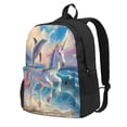 thumbnail image 1 of Lsque Dolphin Rainbow Horse Pattern Adult Backpack – Durable & Lightweight PU Canvas Storage Bag , 15” Laptop Compartment, and Multiple Pockets, 1 of 4