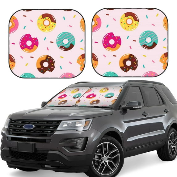 Lsque Donut 2 PCS Windshield Sun Shade | CarFoldable Window Covers | Car Accessories Reflect UV for Universal Cars SUV Truck | Small