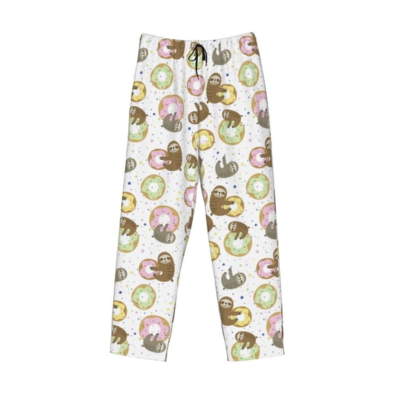 Lsque Donut Sloth Print Men's Pajama Pants, Lounge Pant - Comfortable Home Wear,Elastic Waistband, Stylish Design-Small