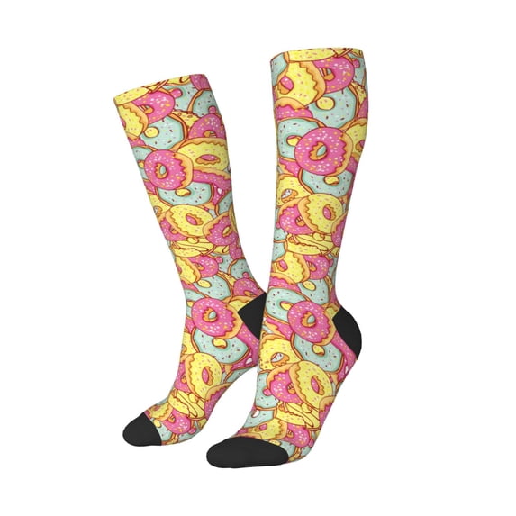 Lsque Donut and Blue Printed Crew Socks Men's Women's LightWeight Thin Casual Calf Socks ,Knee High Socks,Cotton Socks