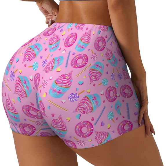 Lsque Donuts Pattern High Waisted Biker Shorts for Women-Tummy Control Fitness Athletic Workout Running Yoga Gym Shorts,Moisture-Wicking-Large