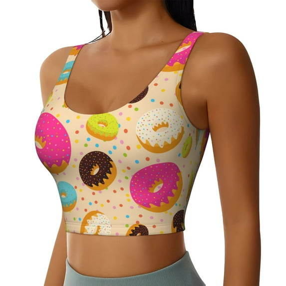 Lsque Donuts Printed Women'S Sports Bra, Compression, Moisture Wicking, High-Impact Sports Bra For Women,Supportive sports bra-XX-Large