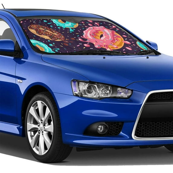 Lsque Donuts1 Car Windshield Sun Shade | Accordion Folding Style Auto Shade for Car Truck SUV Van | Blocks UV Rays Sun Visor Protector | Small