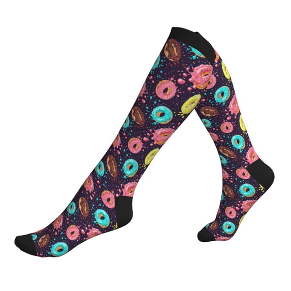 Lsque Donuts1 Pattern Sport Compression Socks for Men & Women 15-20 mmHg Knee High Nurse Pregnant Running Medical and Travel Athletic