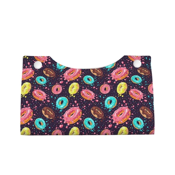 Lsque Donuts1 Printed Long Tissue Box Cover Holder, Facial Paper Organizer Dispenser,Triangle with Bottom Belt, PVC Leather Decorative Organizer
