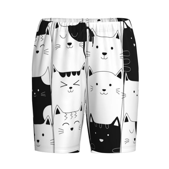 Lsque Doodle Cute Cat Mens Sleep Pajama Shorts,Short Pajama Pants, Cotton Ultra-Soft Knit-Small