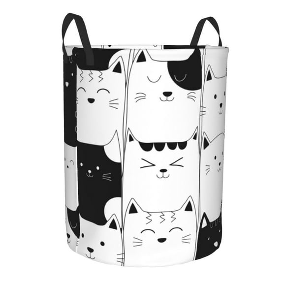 Lsque Doodle Cute Cat pattern Laundry Hamper Basket, Tall Woven Rope Hamper Basket for Clothes, Lightweight Storage Basket, Collapsible Waterproof-Medium