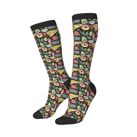 Lsque Doodle Food Printed Crew Socks Men's Women's LightWeight Thin Casual Calf Socks ,Knee High Socks,Cotton Socks