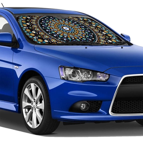 Lsque Dot Mandala Car Windshield Sun Shade | Accordion Folding Style Auto Shade for Car Truck SUV Van | Blocks UV Rays Sun Visor Protector | Small