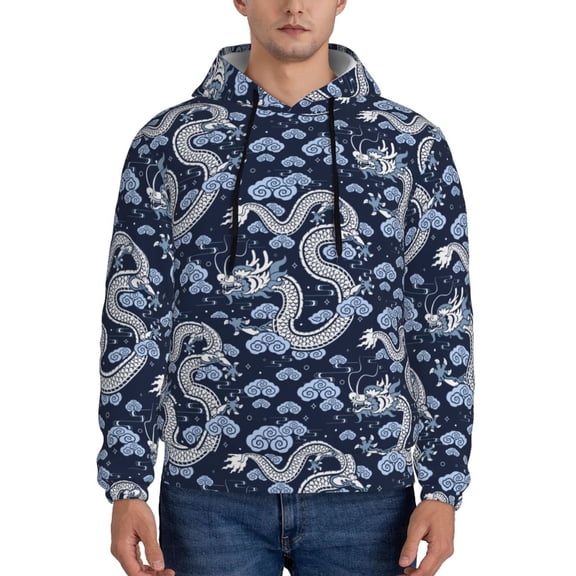 Lsque Dragon Pattern Casual Men's Hoodie,Hooded Sweatshirt with Kangaroo Pocket,Pullover Hoodie-Medium