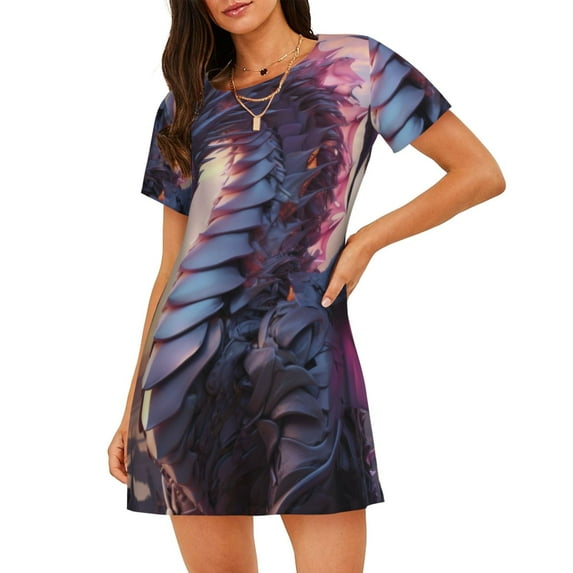 Lsque Dragon Pattern Nightgowns for Women Sleep Shirts Short Sleeve Nightshirt Pullover Nightdress Soft Sleepwear Relaxed Fit Nightdress