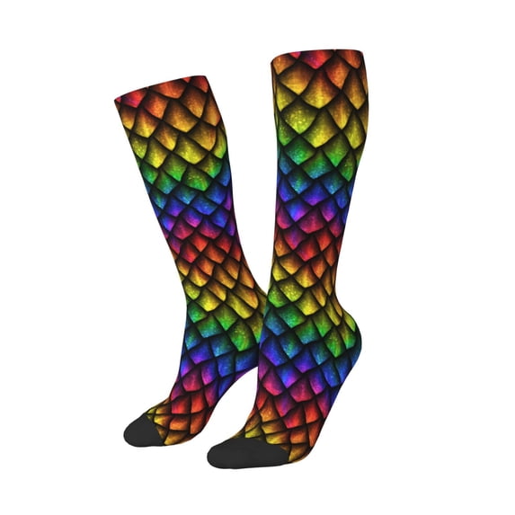Lsque Dragon Scales Printed Crew Socks Men's Women's LightWeight Thin Casual Calf Socks ,Knee High Socks,Cotton Socks