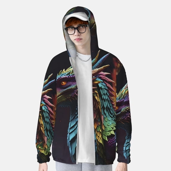 Lsque Dragon with Colorful Tail UPF 50+ Lightweight Sun Protection Men's Women's Long Sleeve Shirt, Hoodie Performance -X-Large