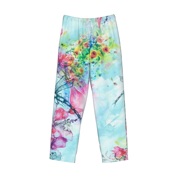 Lsque Dragonfly Floral Print Men's Pajama Pants, Lounge Pant - Comfortable Home Wear,Elastic Waistband, Stylish Design-Medium