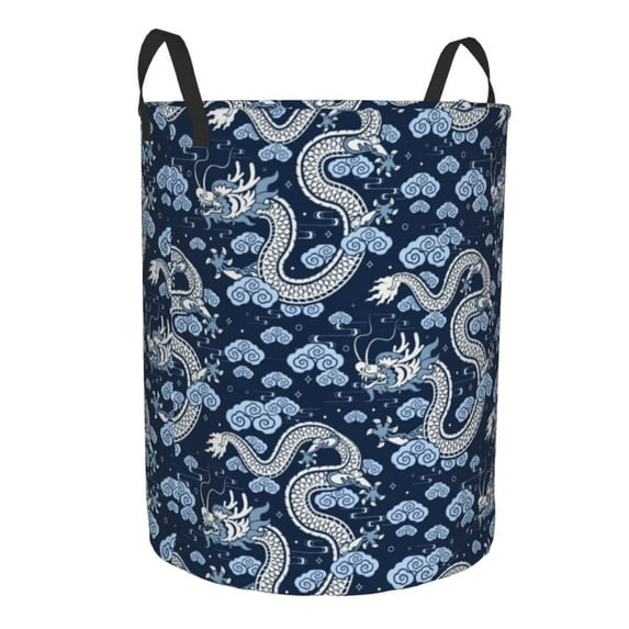 Lsque Dragons pattern Laundry Hamper Basket, Tall Woven Rope Hamper Basket for Clothes, Lightweight Storage Basket, Collapsible Waterproof-Small