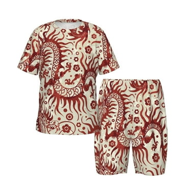 Lsque Dragons1 Pattern Girls' Sleeve Top and Shorts Snug Fit Cotton 2 Piece Lightweight Pajama Sets-Large