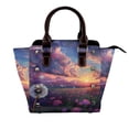 thumbnail image 1 of Lsque Dreamy Dandelion Sunset Pattern Leather Rivet Shoulder Bag – Elegant Genuine Leather & Microfiber PU Crossbody with Detachable Adjustable Strap, 1 of 5