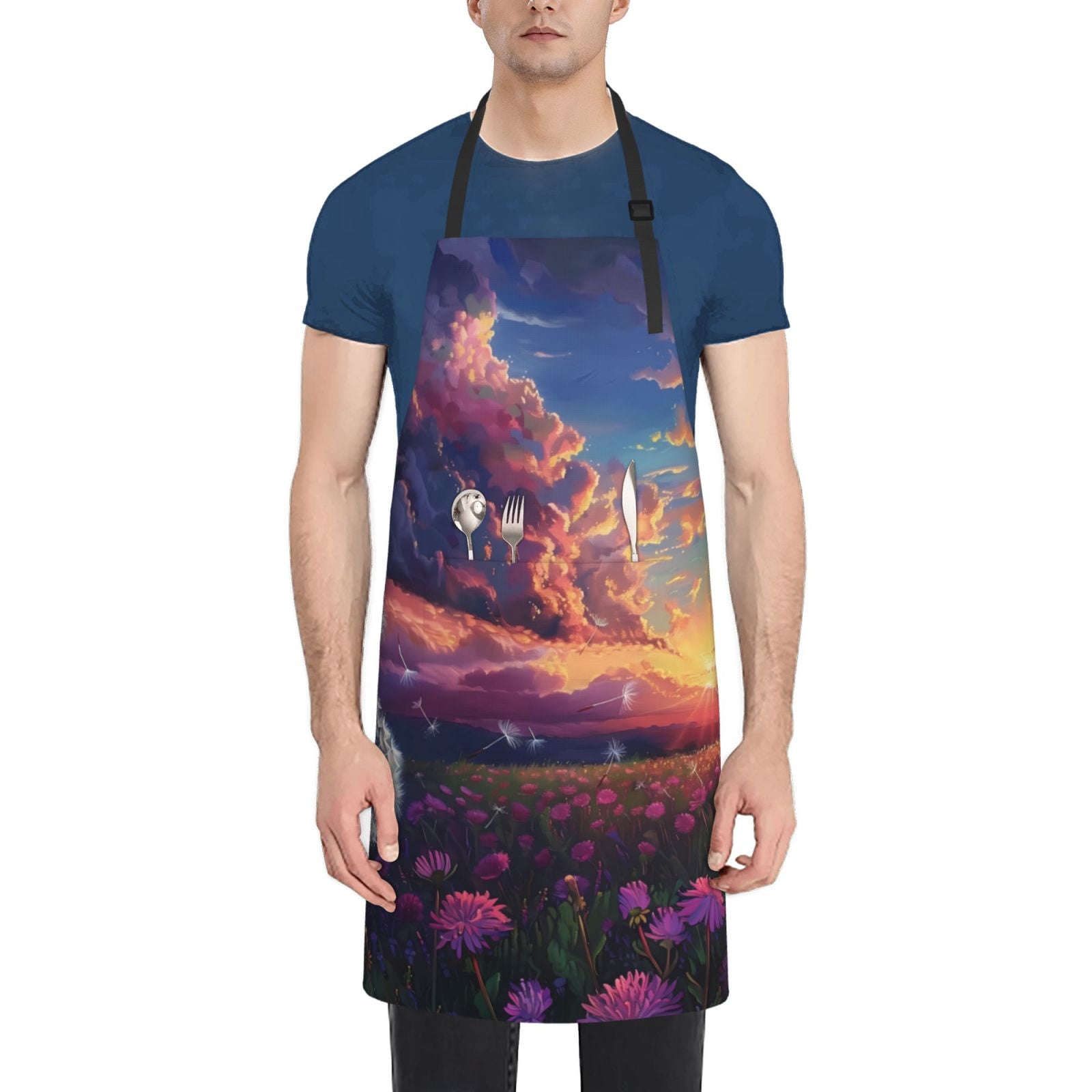 Lsque Dreamy Dandelion Sunset Waterproof Apron Chef Aprons for Men