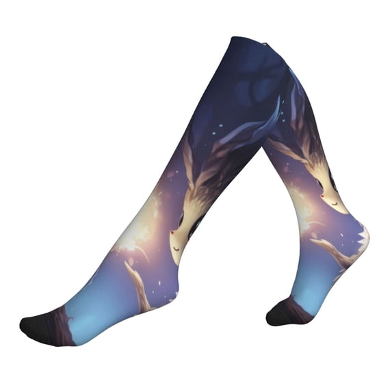 Lsque Dreamy Forest Elf Pattern Sport Compression Socks for Men & Women 15-20 mmHg Knee High Nurse Pregnant Running Medical and Travel Athletic