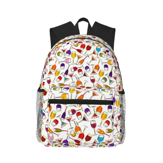 Lsque Drink And Cocktail Glasses Classic Casual Backpack - Large Capacity Water-Resistant Backpack for School, Work, Travel, and Outdoor Activities