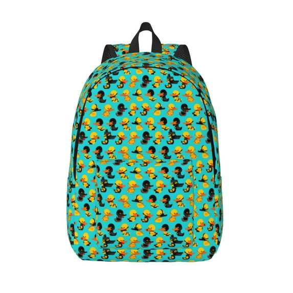 Lsque Duck In Black Suit Pattern Canvas Daypack, Durable Backpack, High-quality Versatile Backpack,Vintage Compact Backpack-Medium