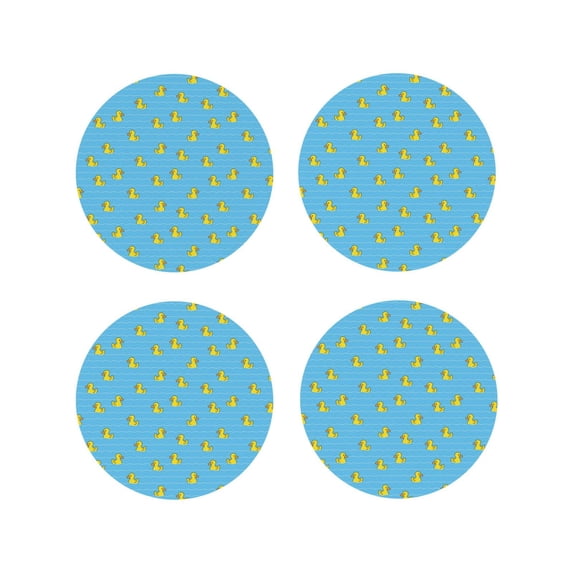 Lsque Duck Swimming Pattern 4" Drink Coasters Set of 4, PVC Leather Absorbent Coasters, Table Coaster Set Decorative Coffee Cup Coasters Housewarming Gift -Round Shape