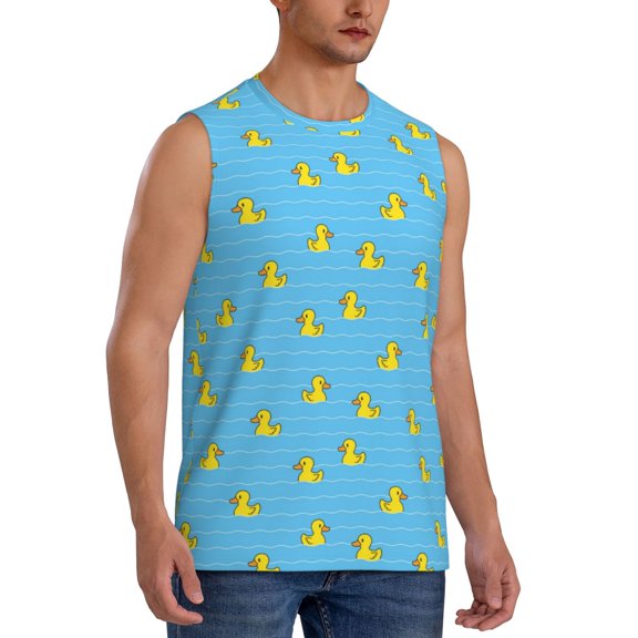 Lsque Duck Swimming Print Men's Cotton Blend Sleeveless Muscle Shirts (S-3XL)- Moisture Wicking, Odor Protection, UPF 30 ,Large