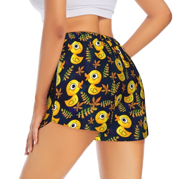 Lsque Ducks Printed Women's Running Shorts with Liner Pockets,Elastic Quick Dry Workout Athletic Gym Yoga Shorts,Womens High Waist Shorts-