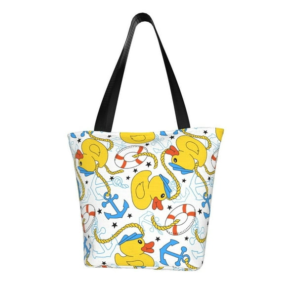 Lsque Ducks and Anchors Pattern Beach Tote,Shoulder Handbag,Spacious Tote Bag,Lightweight Travel Bag,Versatile Shopping Bag