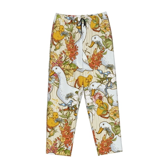 Lsque Ducks and Flowers Print Women's Pajama Pants, Lounge Pant - Comfortable Home Wear,Elastic Waistband, Stylish Design-Small