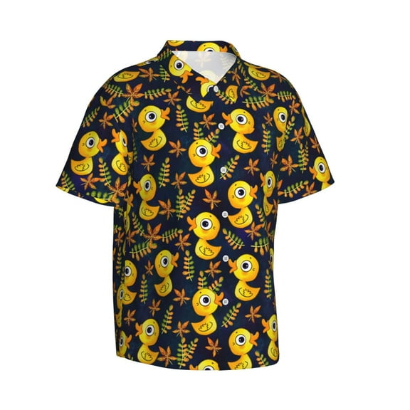 Lsque Ducks pattern Hawaiian Shirt for Men, Unisex Summer Beach Casual Short Sleeve Button Down Shirts-X-Large