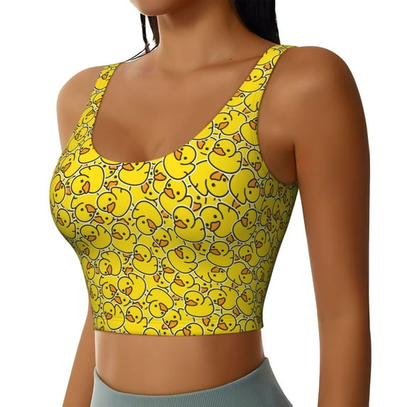Lsque Ducky Cartoon Animal Yellow Printed Women'S Sports Bra, Compression, Moisture Wicking, High-Impact Sports Bra For Women,Supportive sports bra-Large