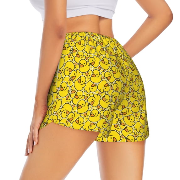 Lsque Ducky Cartoon Animal Yellow Printed Women's Running Shorts with Liner Pockets,Elastic Quick Dry Workout Athletic Gym Yoga Shorts,Womens High Waist Shorts-Large