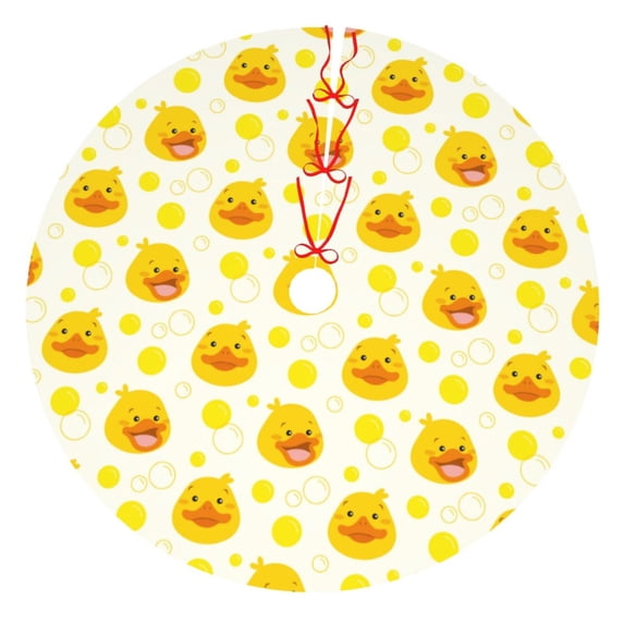 Lsque Ducky Cartoon Print Christmas Tree Skirt, Tree Skirt with Ties or Velcro, Perfect for Holiday Decorations, Halloween, and New Year-48"