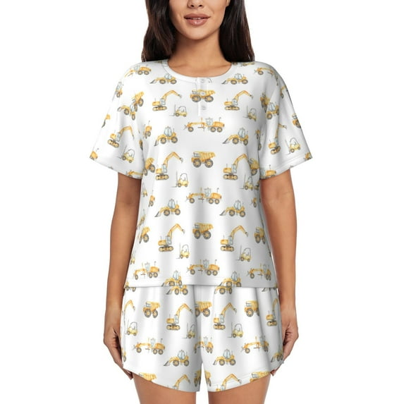 Lsque Dump Truck Women's Short-Sleeved Pajama Set - 2 Piece Soft and Lightweight Sleepwear Set-Medium