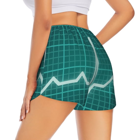 Lsque ECG Wave Printed Women's Running Shorts with Liner Pockets,Elastic Quick Dry Workout Athletic Gym Yoga Shorts,Womens High Waist Shorts-Small