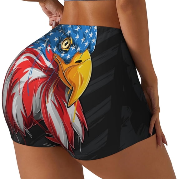 Lsque Eagle Head With American Flag Pattern High Waisted Biker Shorts for Women-Tummy Control Fitness Athletic Workout Running Yoga Gym Shorts,Moisture-Wicking-X-Large