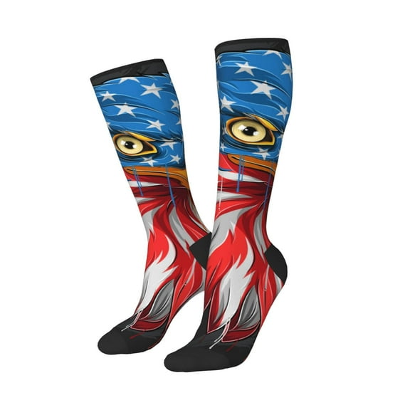 Lsque Eagle Head With American Flag Printed Crew Socks Men's Women's LightWeight Thin Casual Calf Socks ,Knee High Socks,Cotton Socks