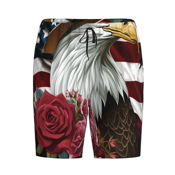 Lsque Eagle With Hat And Roses Mens Sleep Pajama Shorts,Short Pajama Pants, Cotton Ultra-Soft Knit-3X-Large